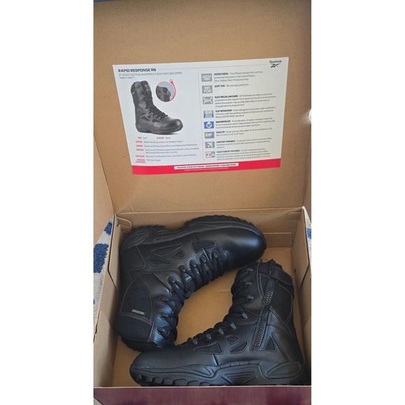 Reebok Rapid Response RB RB8877 Mens 8.5 Waterproof Tactical Side Zip BootsBlack - Picture 2 of 9